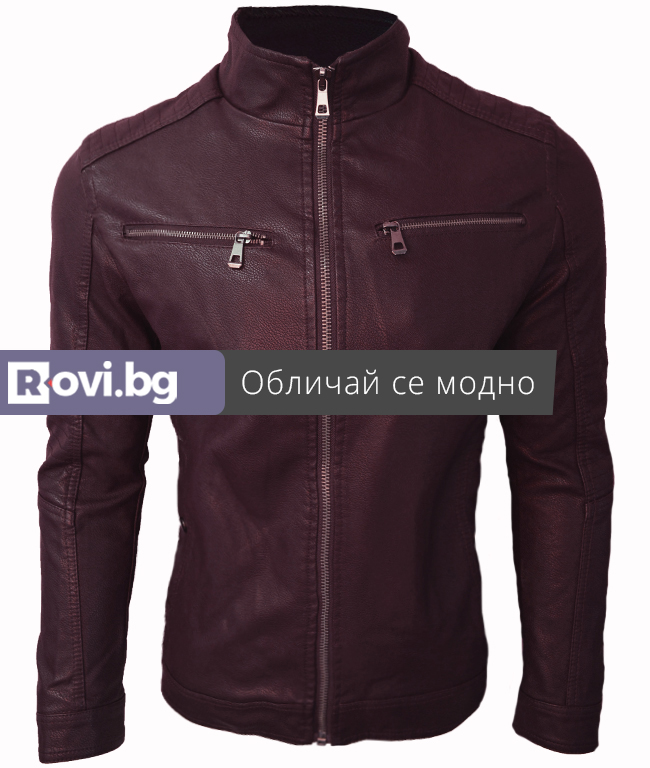 Мъжко кожено яке "Матю" вишна Мъжко кожено яке "Матю" вишна